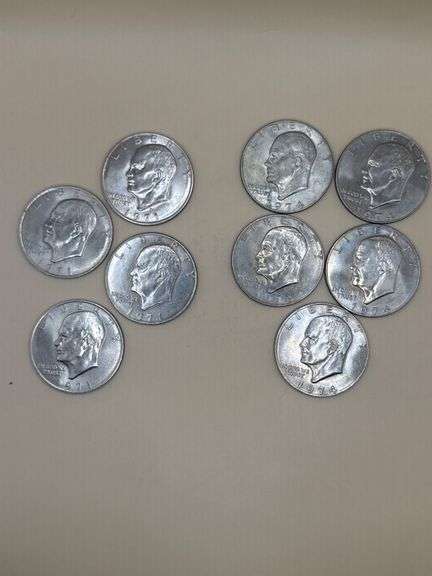 1971 & 1974 Eisenhower Dollars – Lot of 9 Coins – U.S. One Dollar