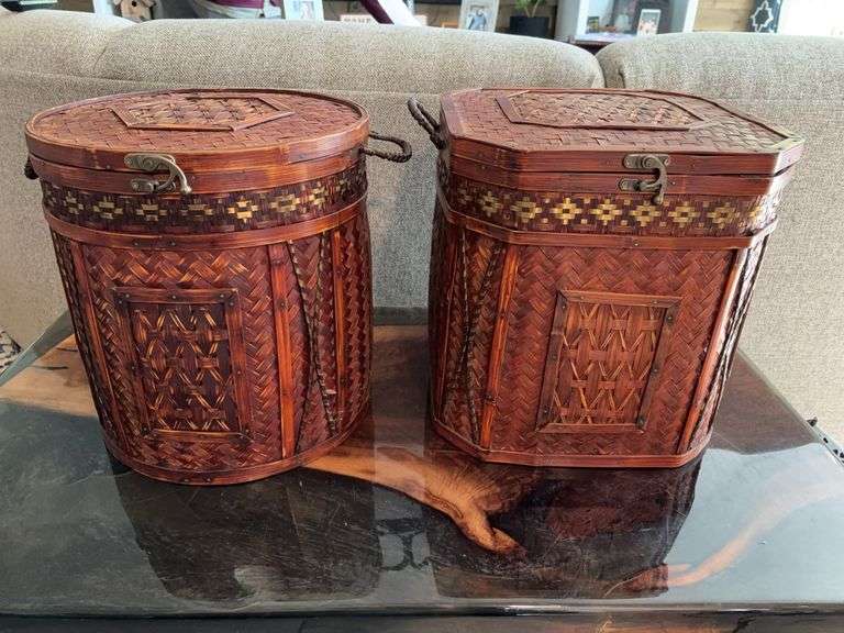 2 Vintage Chinese rattan wedding basket/Betrothal basket