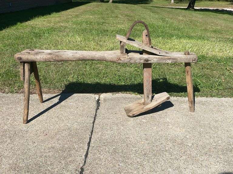 Antique Wooden Shaving Horse – 19th Century Primitive Woodworking Bench