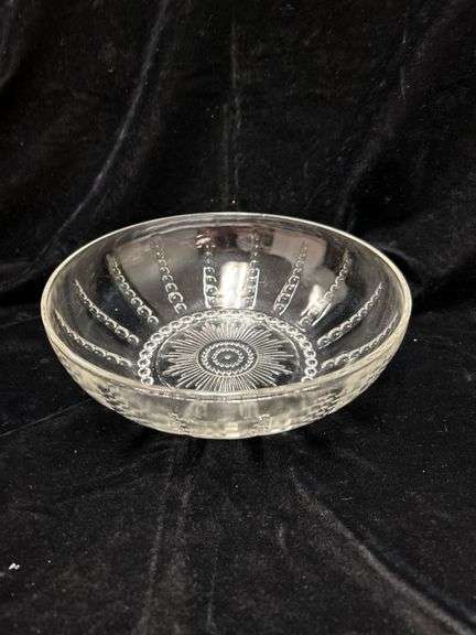 Pressed Glass Bowl with Sunburst and Beaded Design