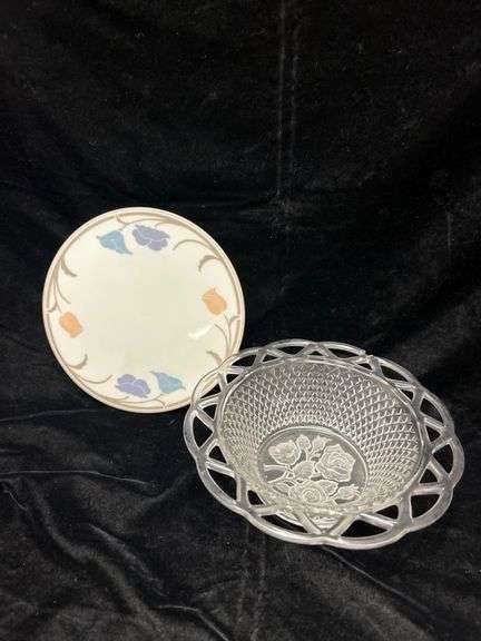 Dansk International Floral Plate and Glass Bowl With Damage
