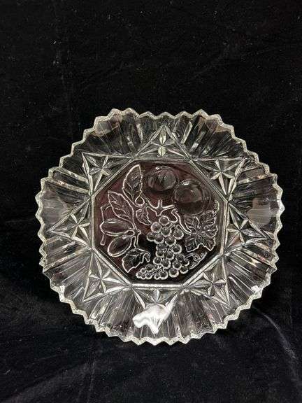 Glass Serving Dish with Fruit Design and Scalloped Edges