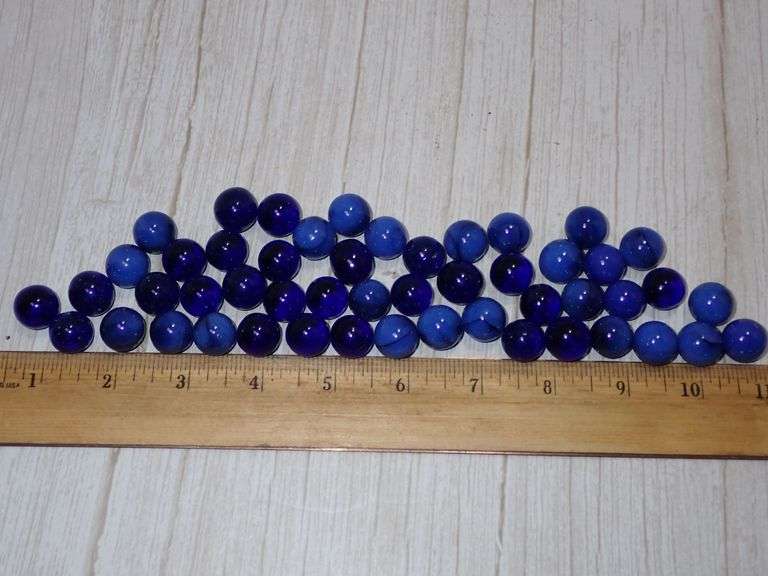 Old Blue Glass Marbles 50pc