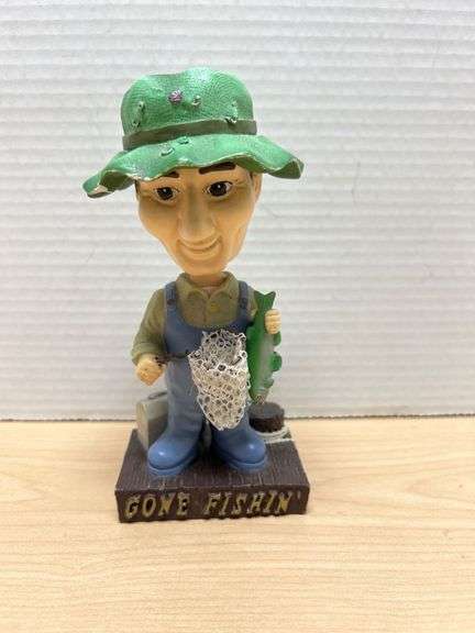 Bobblehead Fisherman Figurine With ‘Gone Fishin” Base