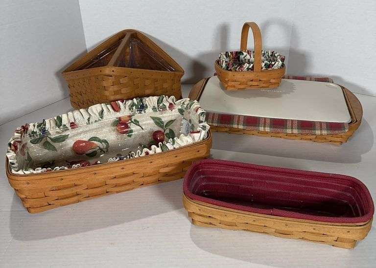 Longaberger Baskets with Fabric Inserts and Plastic Protector