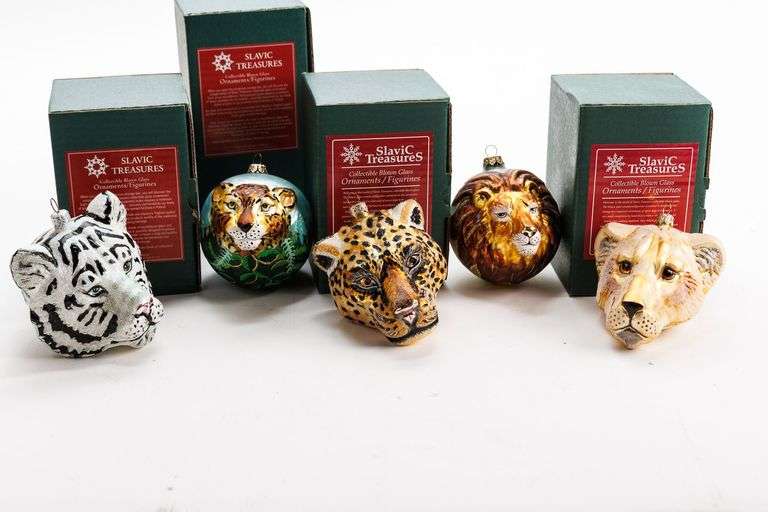 Set of Handmade Blown Glass Slavic Treasures Christmas Ornaments