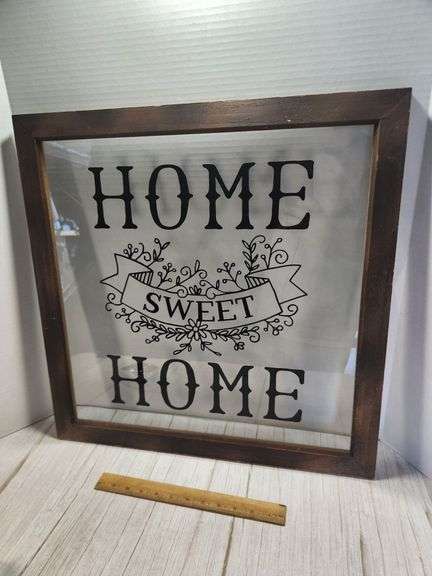 Wood Framed Glass Artwork ‘Home Sweet Home’