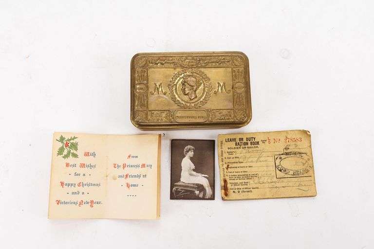 WWI Princess Mary 1914 Gift Box Tin with Rations Card- Wow!