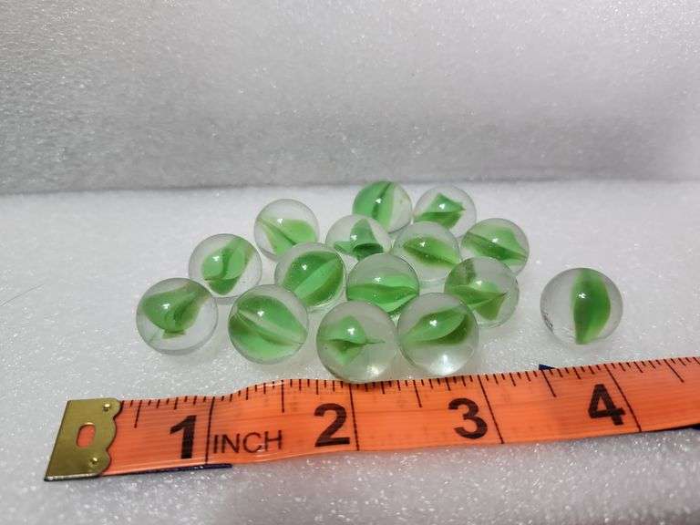 15 Green Cats Eye Marbles