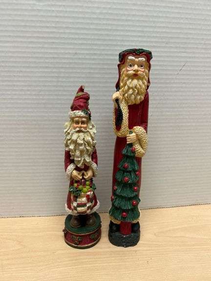 Two Santa Claus Christmas Figures with Decorative Red-Green Gold Detailing