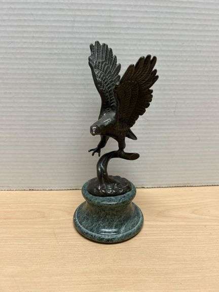 Bronze Eagle Sculpture on a Green Marble Base