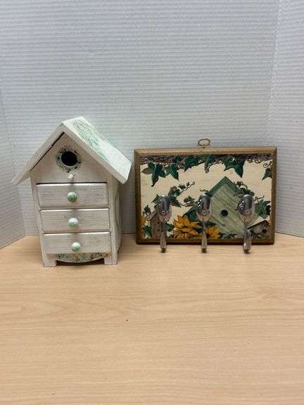 Decorative Wooden Birdhouse Drawer and Wall Hook Set