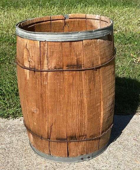 Antique Wooden Barrel with Metal Bands – 17” Tall