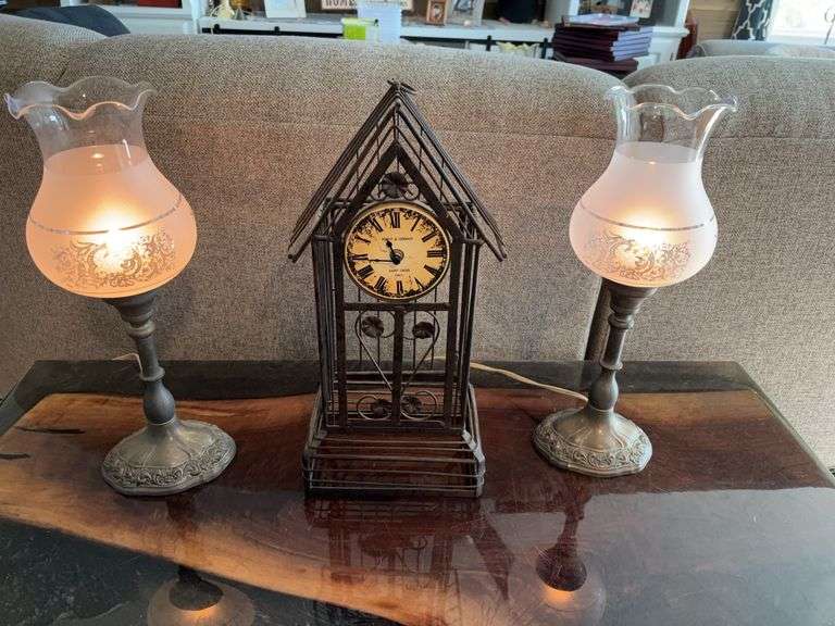 Vintage International Silver Company Victorian Lace Electric Hurricane Lamps & Clock