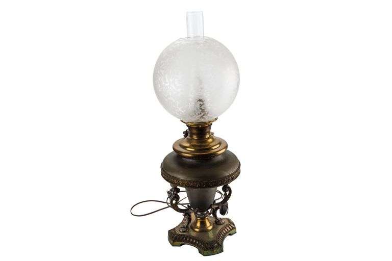 Antique Edward Miller Converted Oil Lamp c. 1900