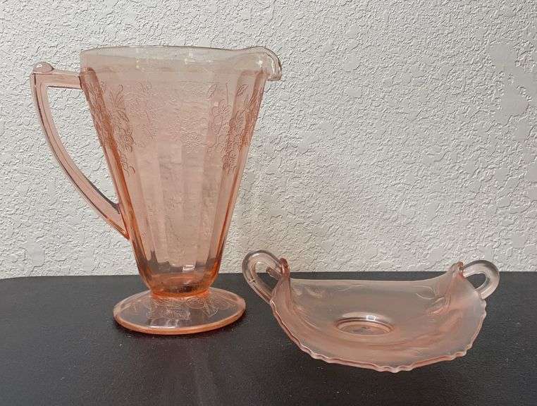 Pink Depression Glass Strawberry & Cherry Pattern Vase and Bowl – 1930s Federal Glass