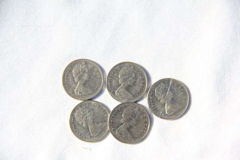 Lot of 5 1968 Canadian Silver dimes