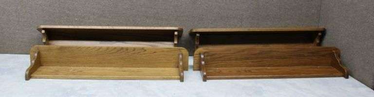 Four Oak Wall Shelves with Grooved Display Ledge