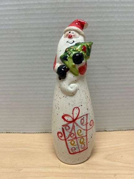 Santa Figurine Holding Christmas Tree with Gift Design, Approximately 7-Inches Tall