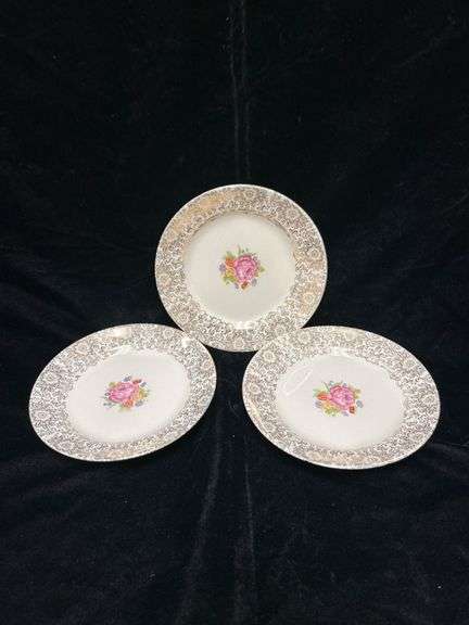 3 RC Sebring Plates with 22K Gold Rosetta Design