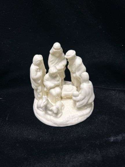 White Nativity Figurine Depicting Holy Family and Visitors