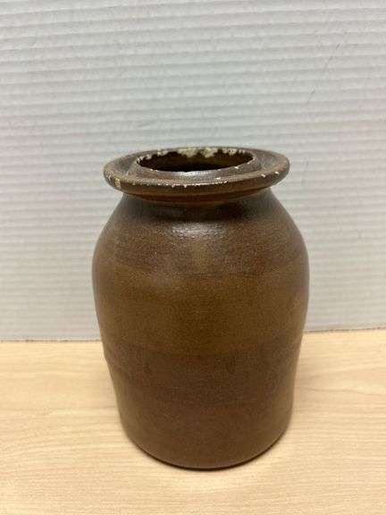 Brown Glazed Ceramic Jar with Lip and Opening, See Photos for Measurements