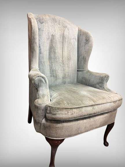 SilverCraft Wingback Armchair with Upholstered Seat and Wooden Legs