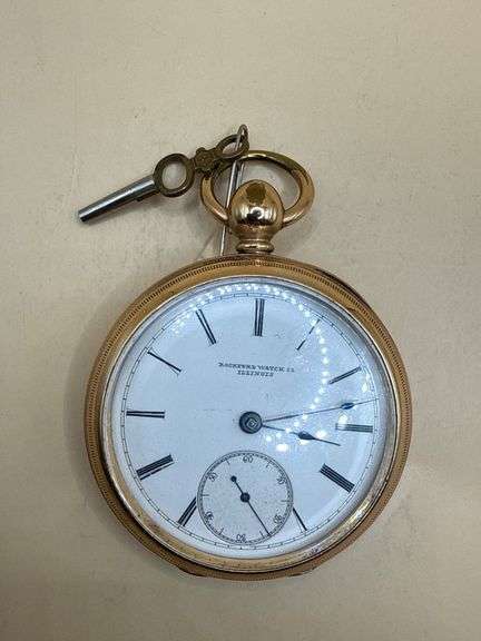 Antique Rockford Watch Co. Key-Wind Pocket Watch – Gold-Filled Ornate Case with Key