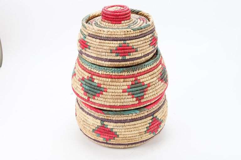 Trio Of Vintage Coiled Sweet Grass Baskets