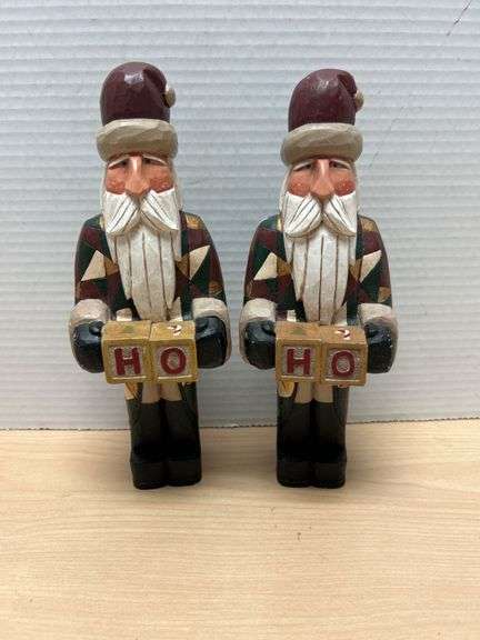 Two Midwest of Cannon Falls Santa Figurines Featuring HO Text Design