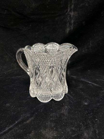 Scalloped-Cut Glass Creamer with Diamond and Star Pattern