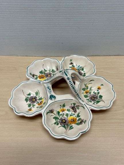 Hand-Painted Ceramic Serving Dish With Floral Design