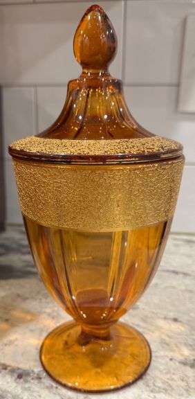 Beautiful Cambridge Covered Amber Candy Apothecary Jar Dish