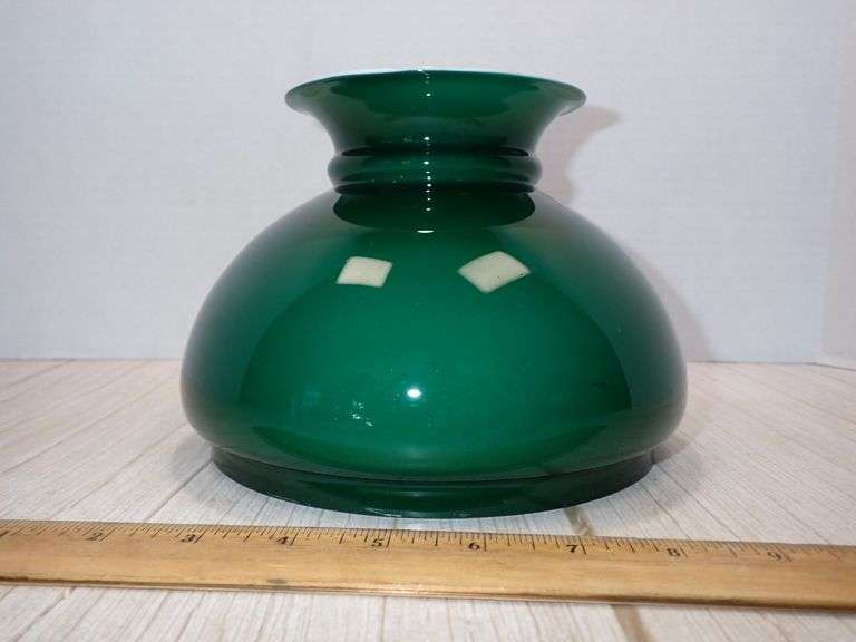 Antique Emerald Green Glass Bankers Lamp Shade with White Interior