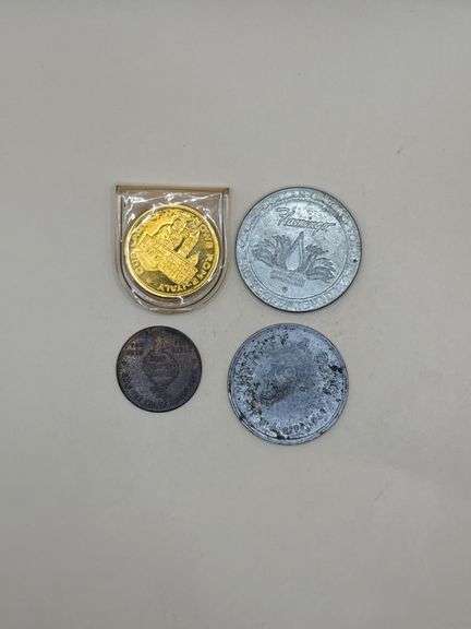 Mixed Souvenir & Trade Tokens – 4 Pieces