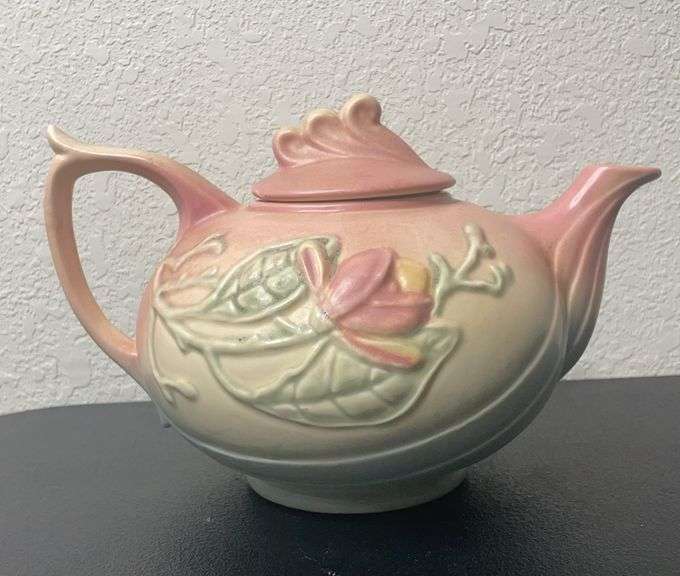 Hull Pottery Magnolia Teapot – Pink & Yellow Raised Floral – Hull Art USA 23 6 1/2 – Vintage 1940