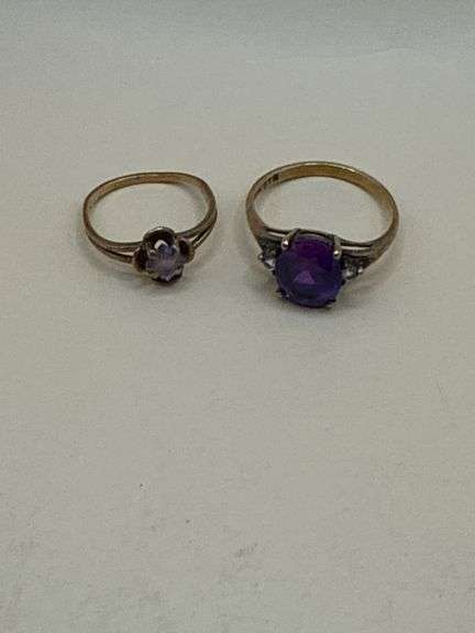 Pair of 10K Gold Amethyst Rings – Vintage GTR & ArtCarved Settings
