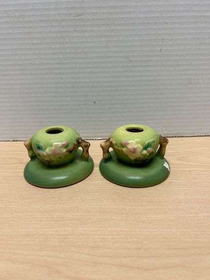 Roseville Pottery Candlestick Holders, Embossed Mark
