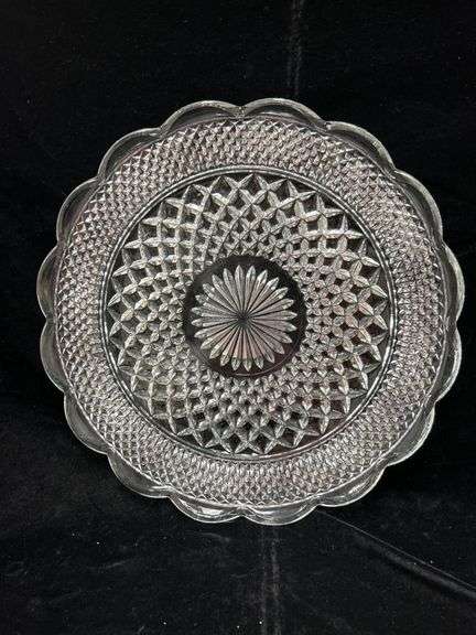 Vintage Clear Cut Glass Plate With Scalloped Edge