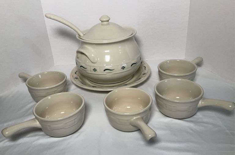 Longaberger Soup Terrine and 5 Longaberber Bowls