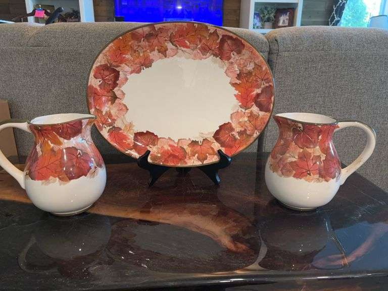 Autumn Leaves Platter, Bowl & 2 Pitchers