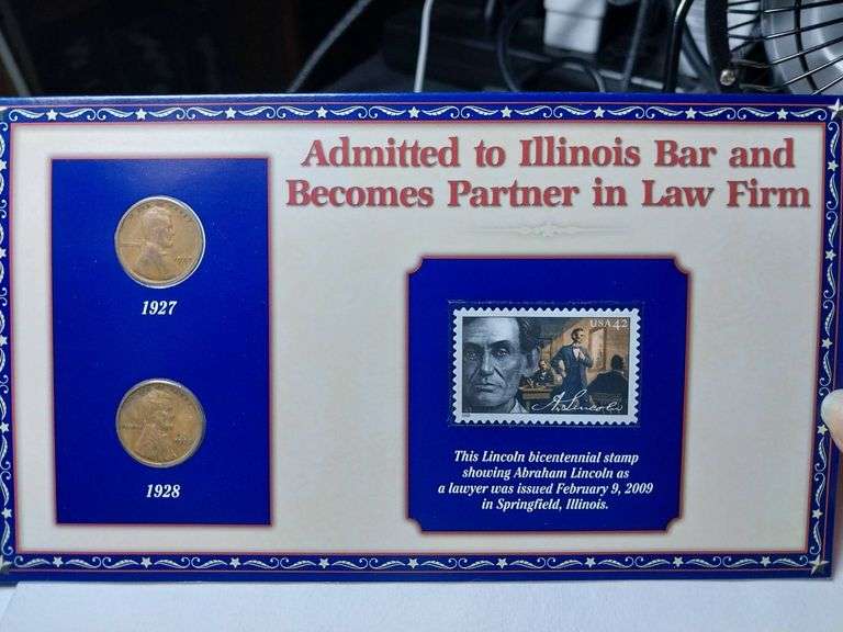Historical Display Featuring 1927 & 1928 Lincoln Pennies and 2009 Bicentennial Stamp