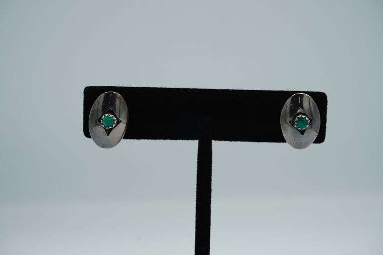 Sterling Silver and Turquoise Stone Oval Earrings