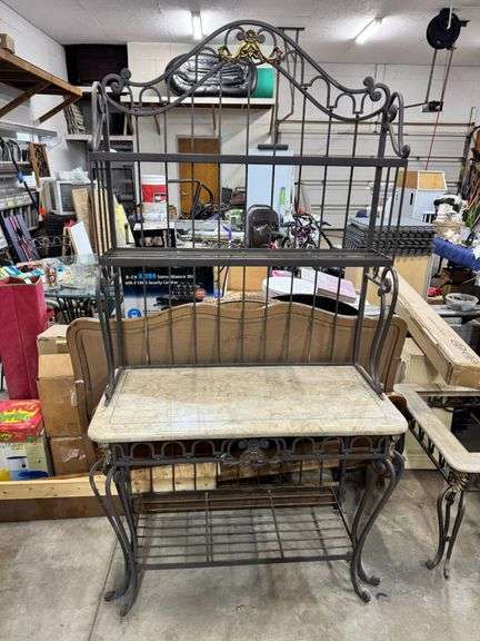 Stone Baker Rack “PULASKI” LARGE BEAUTIFUL Black Metal Baker’s Rack with Scroll Design ...