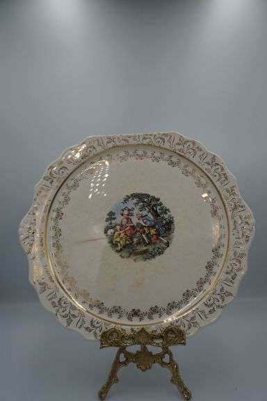 Atlas Fine China “471” 22K Gold Trim Cake Set (1 Cake Plate + 6 Dessert Plates + Server)