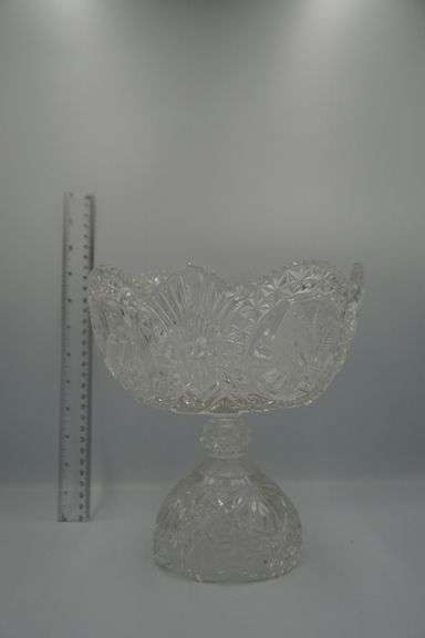 Vintage Pressed Glass Pedestal Compote Bowl with Bird & Leaf Design