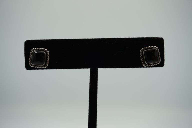 Sterling Silver Square Onyx Stud Earrings