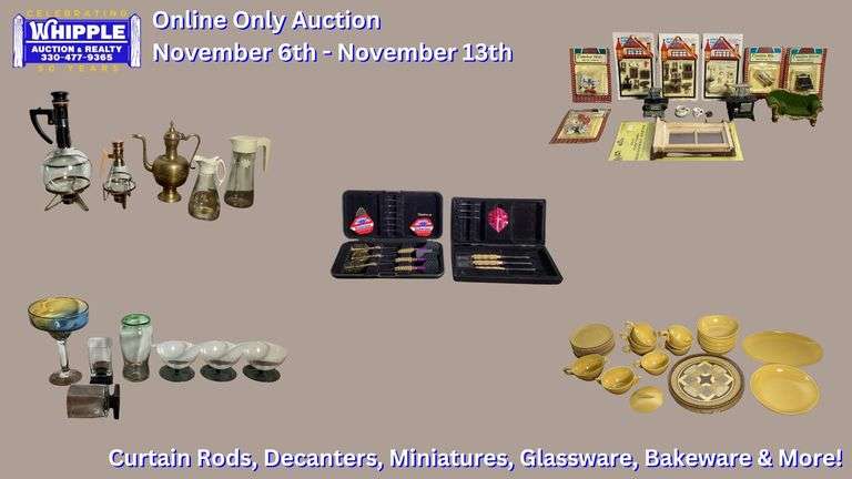 Resale Store Online Only Auction: Curtain Rods, Decanters, Miniatures & More!