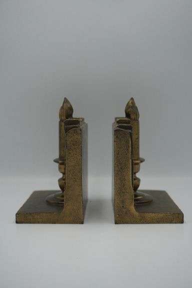 Vintage Brass Bookends – Candle & Books Motif