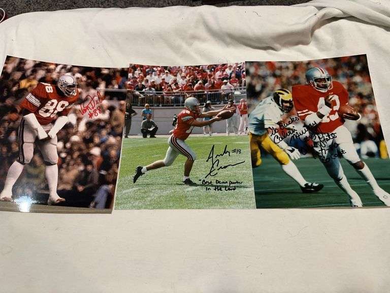 Three autographed 8 x 10 photos of Ohio State football players
